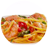 LINGUINE WITH SHRIMP AND ASPARAGUS AND CHERRY TOMATOES