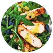 EDAMAME AND BLUEBERRY SALAD WITH HERBED CHICKEN