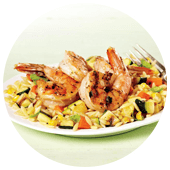 GRILLED CAJUN SHRIMP WITH SUMMER VEGETABLE ORZO